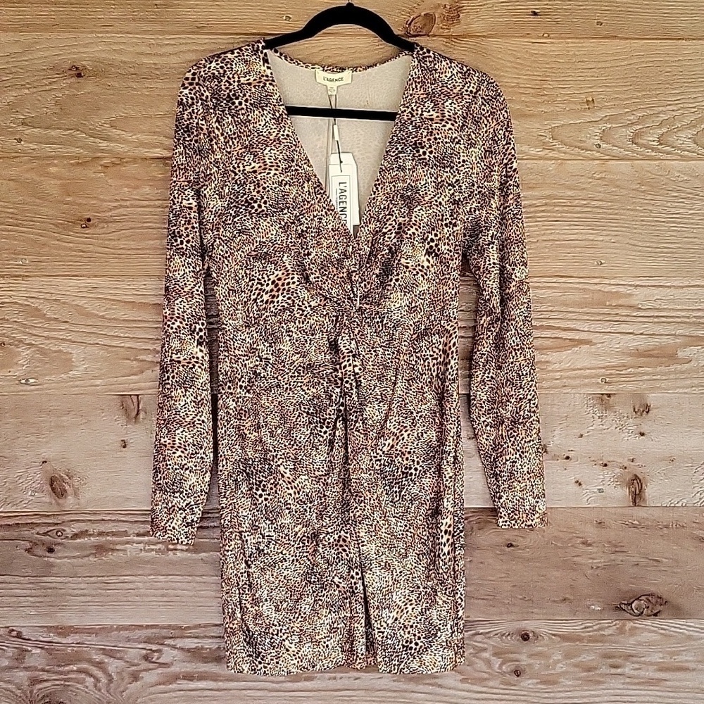 L'AGENCE Size Medium Cheetah Print Mariah Twist-Front Mini Dress NWT